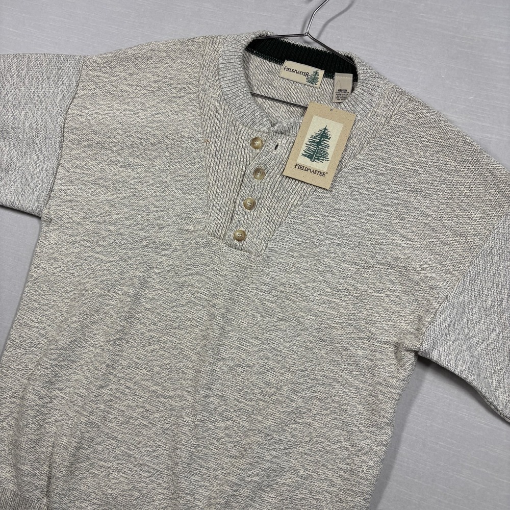 Fieldmaster Henley Sweater Mens M Gray Ribbed Military Tight Knit Sears USA‎